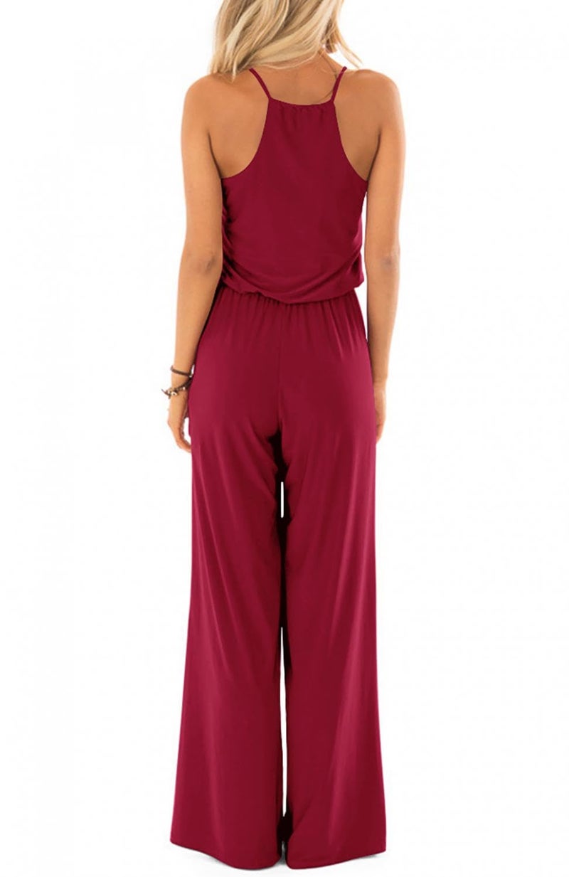 Lacozy Womens Romper Casual Summer V Neck Sleeveless Racerback Tank Tops Short Jumpsuit Rompers Burgundy Small - Image 4